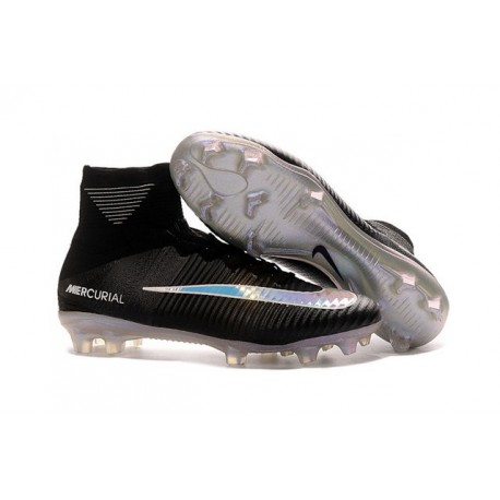 Nike Mercurial Superfly V FG High Top Firm Ground Shoes Black Silver Nike Mercurial Superfly V FG High Top Firm Ground Shoes Black Silver