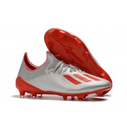 adidas X 19.1 FG Soccer Cleats - Silver Metallic/Hi Res-Red/White