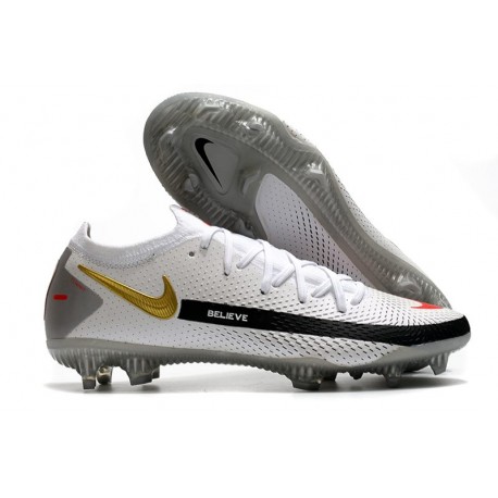 Nike Phantom Elite GT FG Soccer Cleats White Black Gold Red