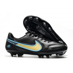 New Nike Tiempo Legend 9 Elite FG Shoes Black Gold Blue