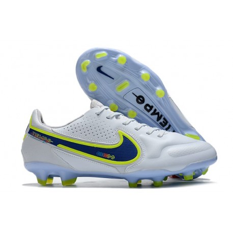 New Nike Tiempo Legend 9 Elite FG Shoes Recharge - White Blue Yellow