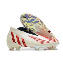 adidas Predator Edge+ FG Soccer Cleats Showdown - Off White Vivid Red Gold Metallic