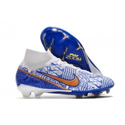 Nike Zoom Mercurial Superfly 9 Elite FG Cleats White Blue Gold