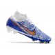 Nike Zoom Mercurial Superfly 9 Elite FG Cleats White Blue Gold