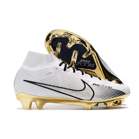 Nike Zoom Mercurial Superfly 9 Elite FG Cleats White Gold Black