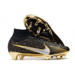 Nike Zoom Mercurial Superfly 9 Elite FG Cleats Black Gold Silver