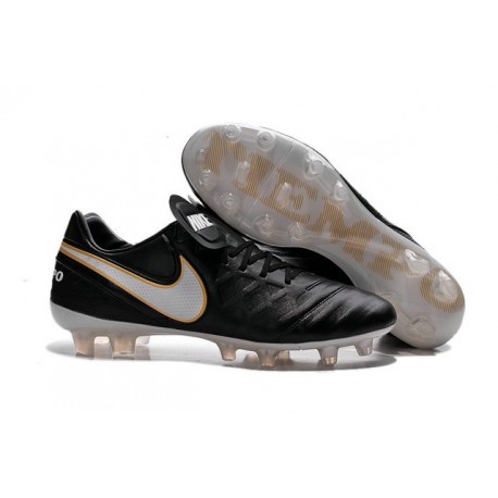 New 2016 Nike Tiempo Legend 6 FG Kangaroo Leather Boots Black White Golden