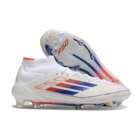 adidas F50 Elite Mid-Cut Firm Ground Ftwr White Lucid Blue Solar Red