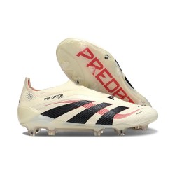 New adidas Predator 25 Elite Laceless FG Off White Core Black Pure Ruby