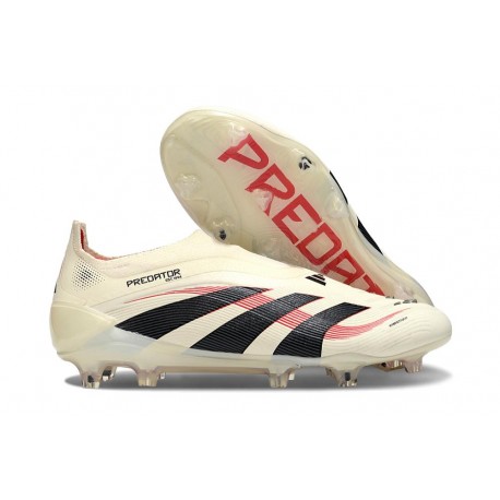 New adidas Predator 25 Elite Laceless FG Off White Core Black Pure Ruby