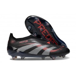 New adidas Predator 25 Elite Laceless FG Black Grey Four Lucid Red