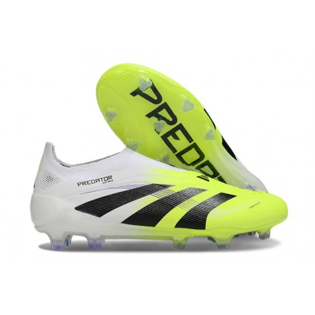New adidas Predator 25 Elite Laceless FG White Black Lucid Lemon