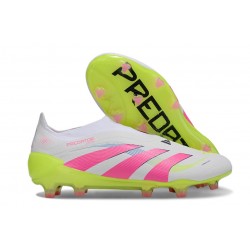New adidas Predator 25 Elite Laceless FG White Lucid Pink Lucid Lemon