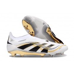 New adidas Predator 25 Elite Laceless FG White Black Gold Met