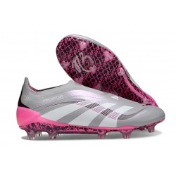 New adidas Predator 25 Elite Laceless FG Grey White Pink