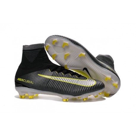 Nike Mercurial Superfly V FG CR7 Black Yellow White High Top Firm Ground Shoes