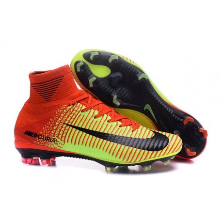 Nike Mercurial Superfly V FG High Top Firm Ground Shoes Red Green Black