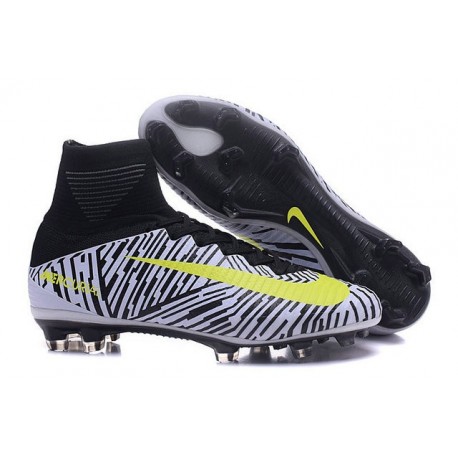 Nike Mercurial Superfly V FG High Top Firm Ground Shoes Black White Yellow