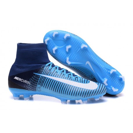 Nike Mercurial Superfly V FG Men High Top Boots Blue White Black