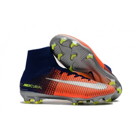 Nike Mercurial Superfly V FG Men High Top Boots Royal Blue Crimson Silver