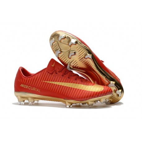 Nike Mercurial Vapor 11 CR7 FG Firm Ground Men Football Shoes Red Gold