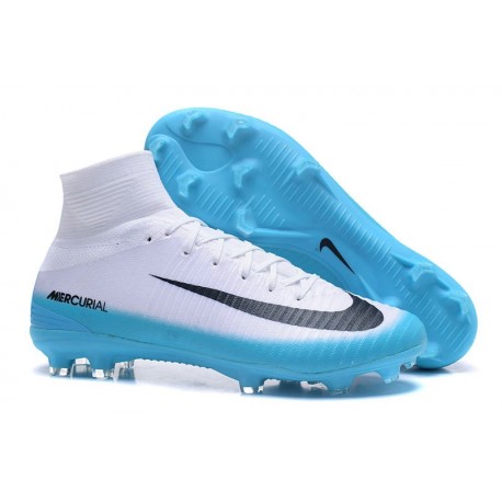 New Nike Mercurial Superfly 5 FG Firm Ground Soccer Cleats - White Blue Black