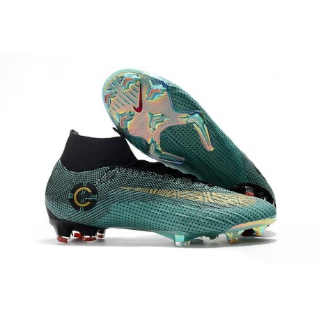 Nike Mercurial Superfly VI 360 Elite Ronaldo FG Soccer Cleats - Jade Gold Black