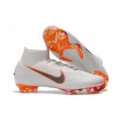 Nike Mercurial Superfly VI 360 Elite FG Soccer Cleats - White Grey Orange