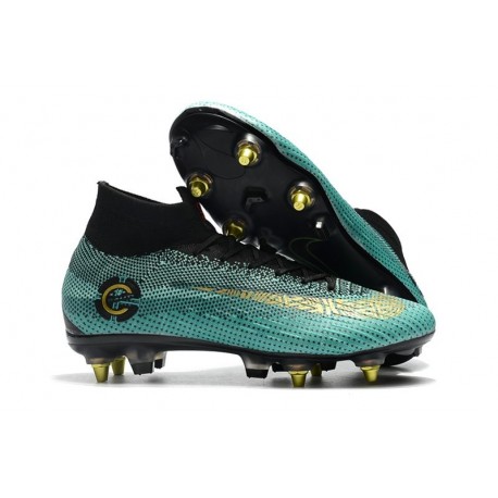 Ronaldo Nike Mercurial Superfly VI Elite Anti-Clog SG-Pro Boots Blue Gold