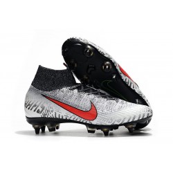 Neymar Nike Mercurial Superfly VI Elite Anti-Clog SG-Pro White Black Red