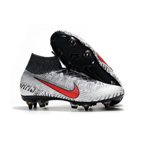 Neymar Nike Mercurial Superfly VI Elite Anti-Clog SG-Pro White Black Red